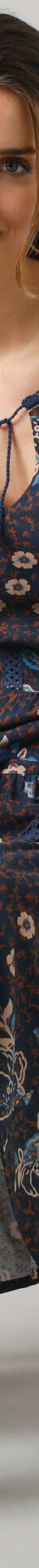 Robe longue imprimée, manches 3/4, détails macramé (marine) Robe longue imprimée, manches 3/4, détails macramé (marine)